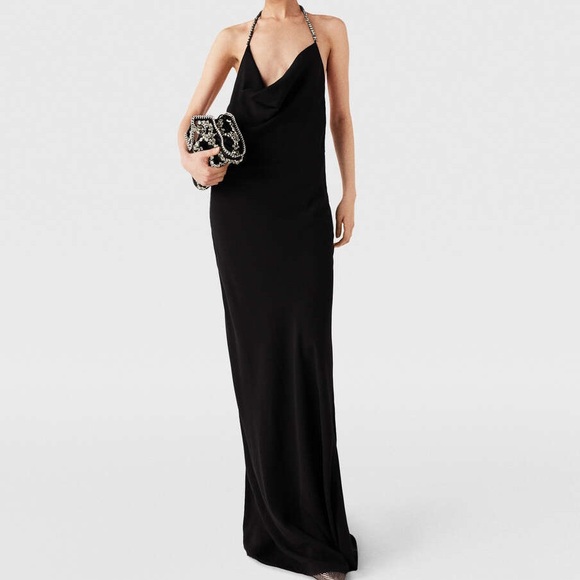 Stella McCartney Plunge Crystal Halterneck Maxi Dress